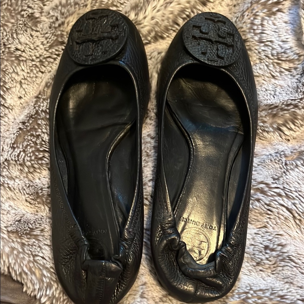 Tory Burch Black Leather Ballet Flats